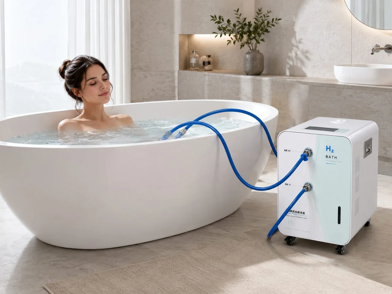 HSPA-2 hydrogen bath machine in a premium home bathroom